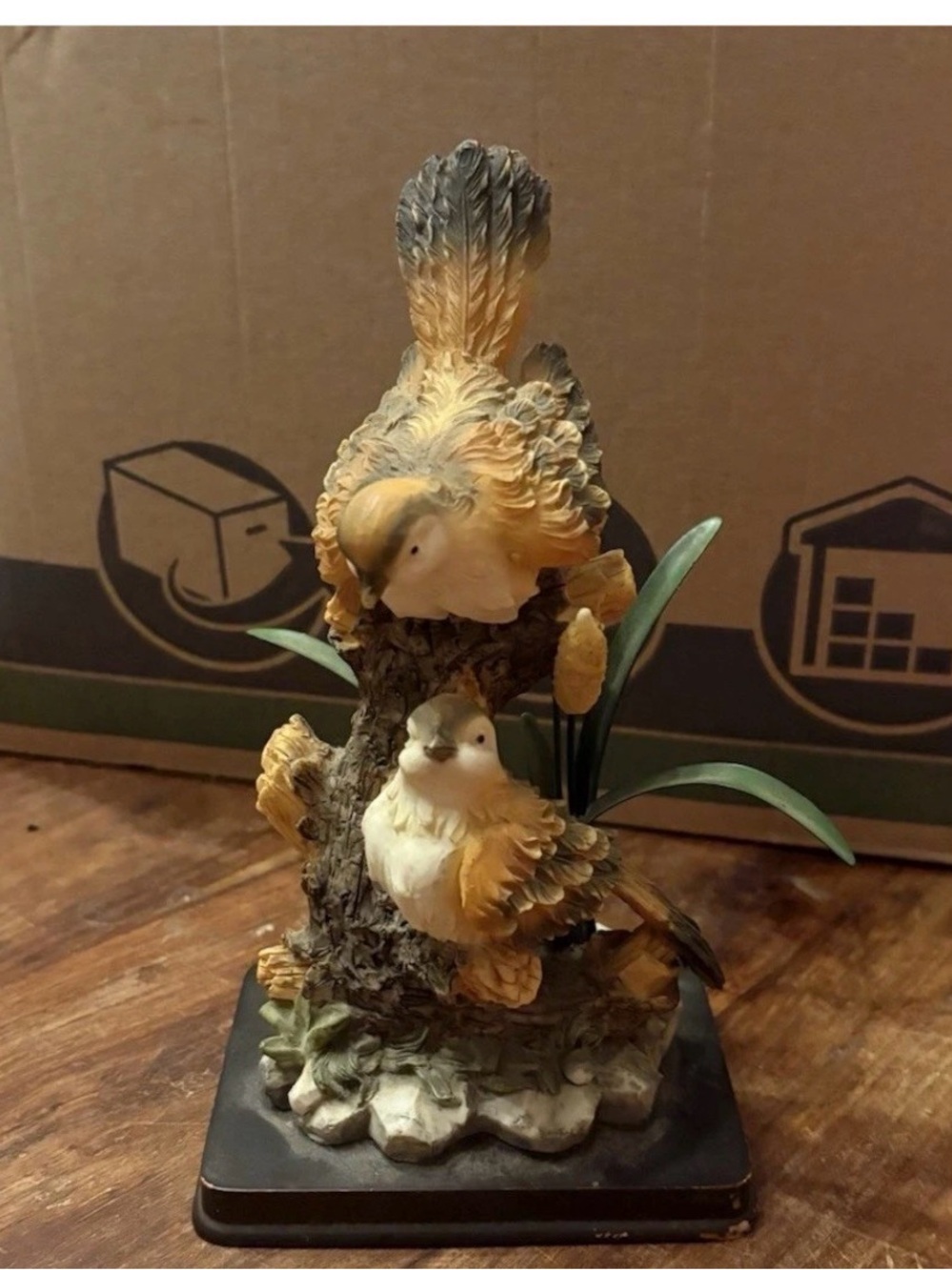 Vintage Bird Family Tree Cattail Woodland Figurine Decor